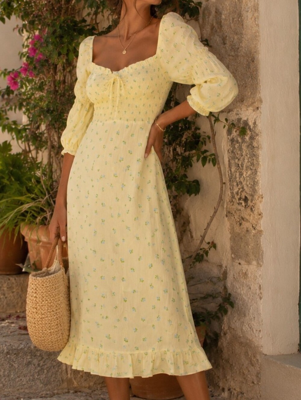 Faithfull The Brand Nora Midi Dress Yellow Floral Cottagecore Size M Feminine